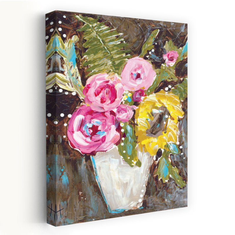 Été chaud, art floral abstrait et contemporain, H 36 po x l 24 po