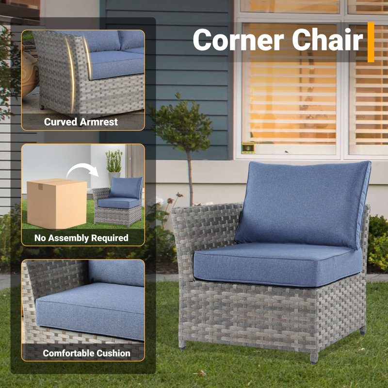 Cassville 8 - Person Patio Furniture Set, Outdoor Wicker Rattan Sectional Seating Group with Cushions, All Weather Sofa Conversation Set with Optional Fire Pit Table for Garden Backyard