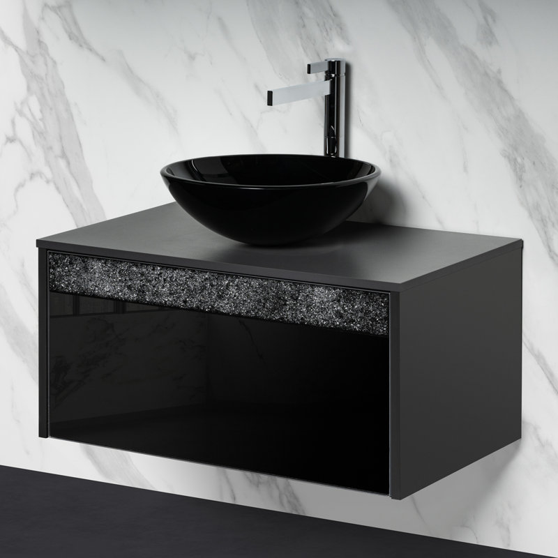 Ensemble complet de meuble-lavabo simple avec comptoir, lavabo et robinet, Gris / noir