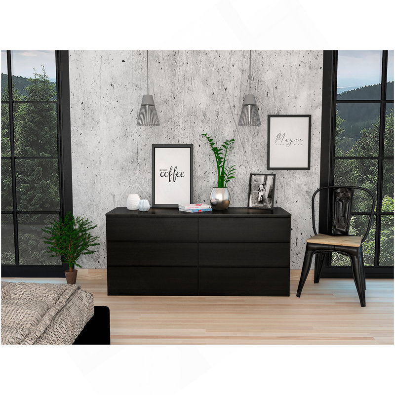 Commode double 6 tiroirs, dessus, noir, Noir