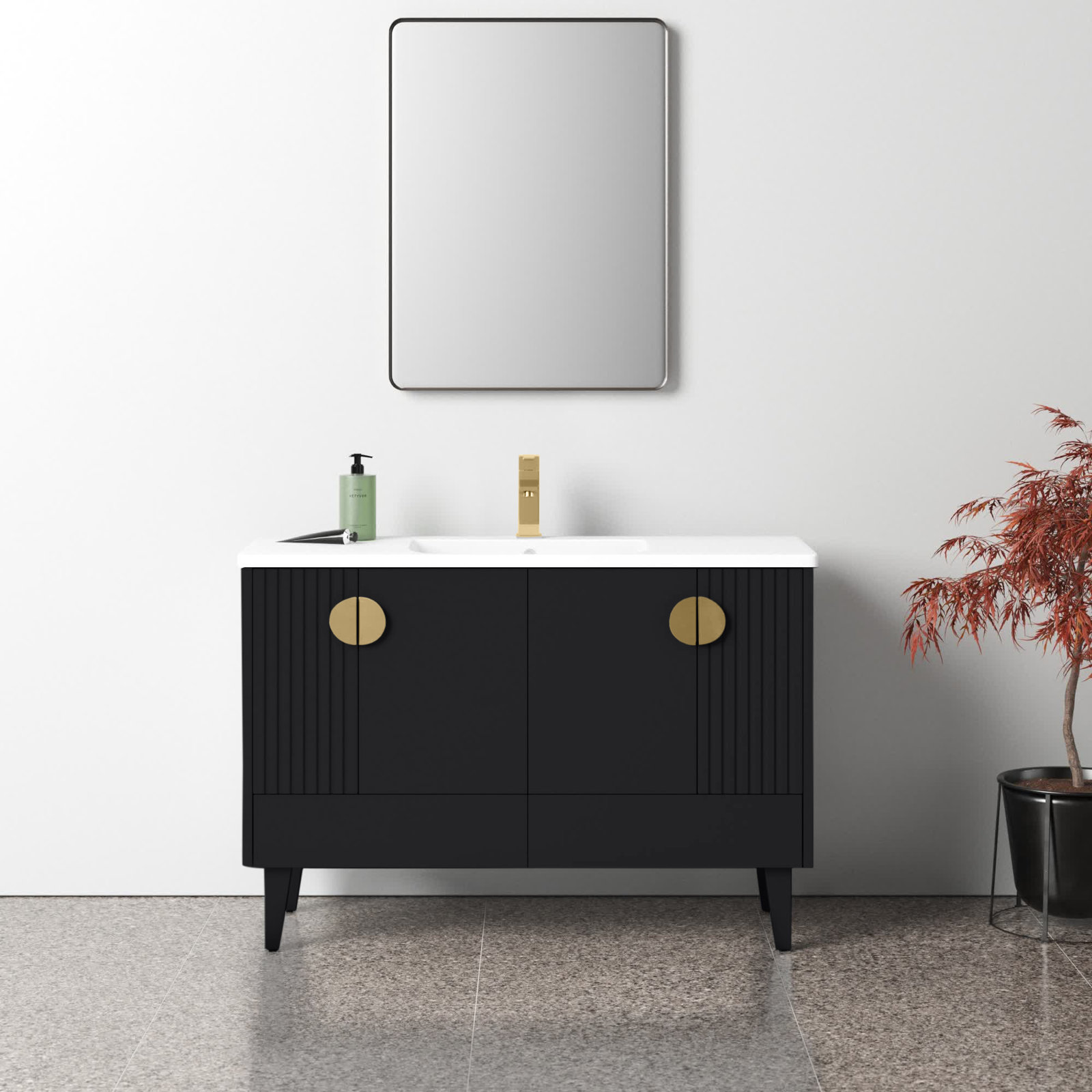 Saimah 48'' Single Bathroom Vanity, Satin Brass, Black