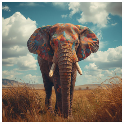 Colourful Painted Elephant Canvas Gallery Wrap in Many Sizes