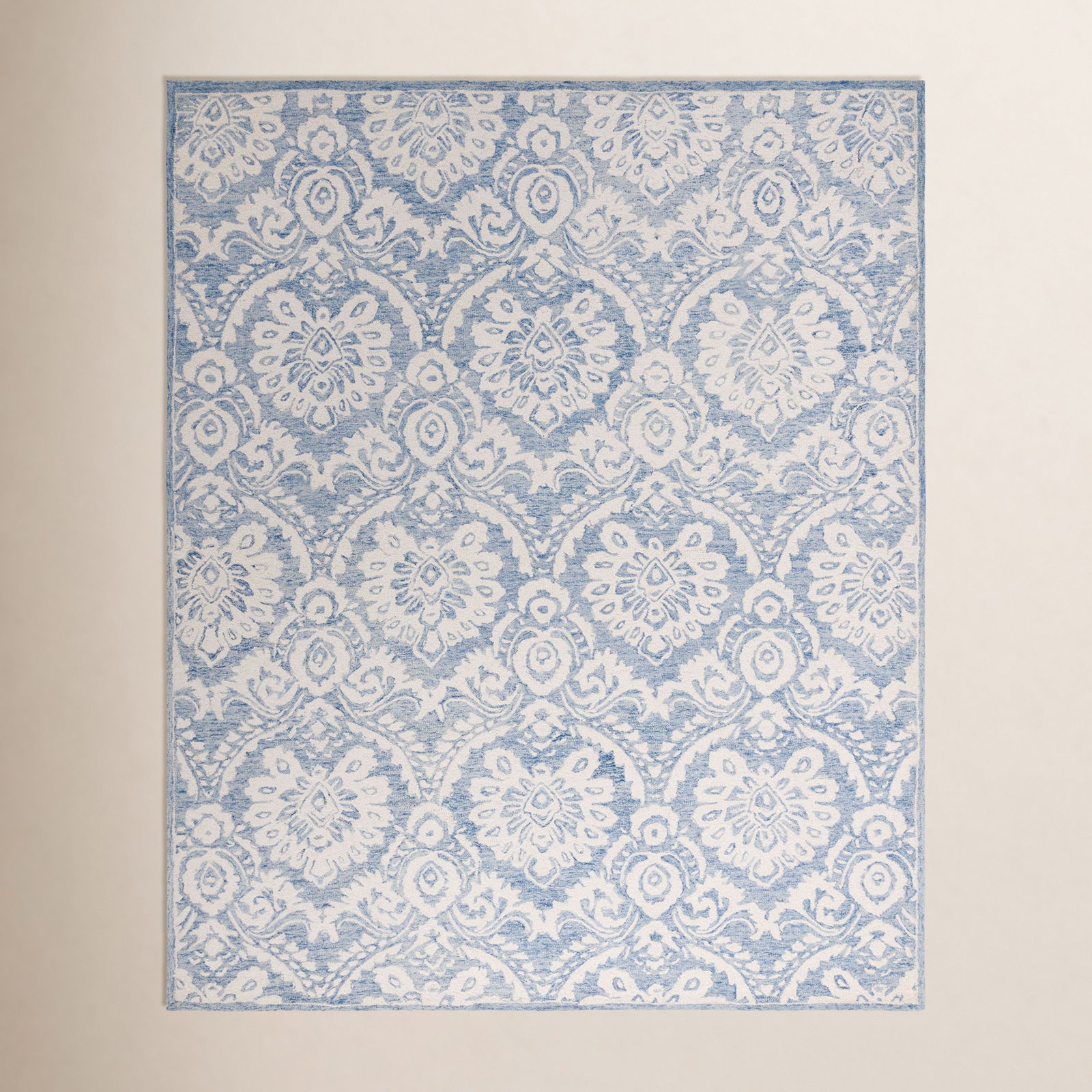 Tansy Blue Ivory Hand-Tufted Wool Rug, Rectangle 6' x 8'