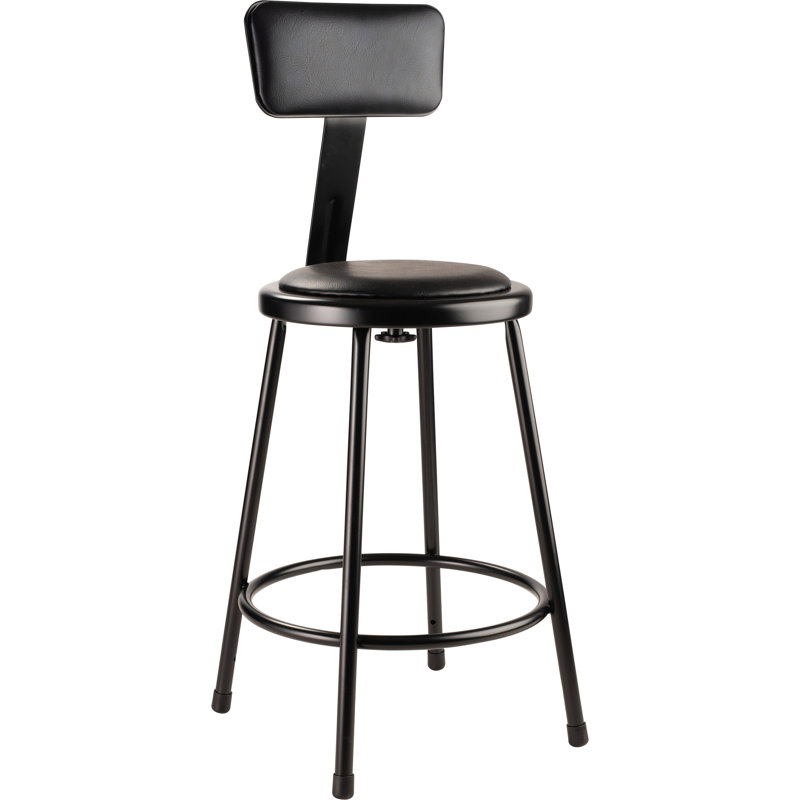 NPS® Heavy Duty Vinyl Padded Steel Stool With Backrest, Black, 24"