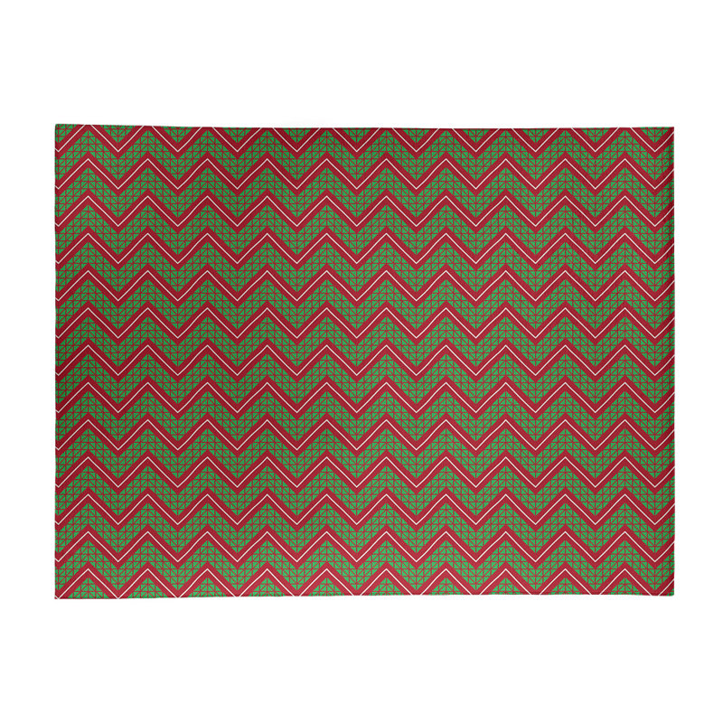 Tapis à chevrons fait main vert/rouge, Rectangle 8 pi x 10 pi