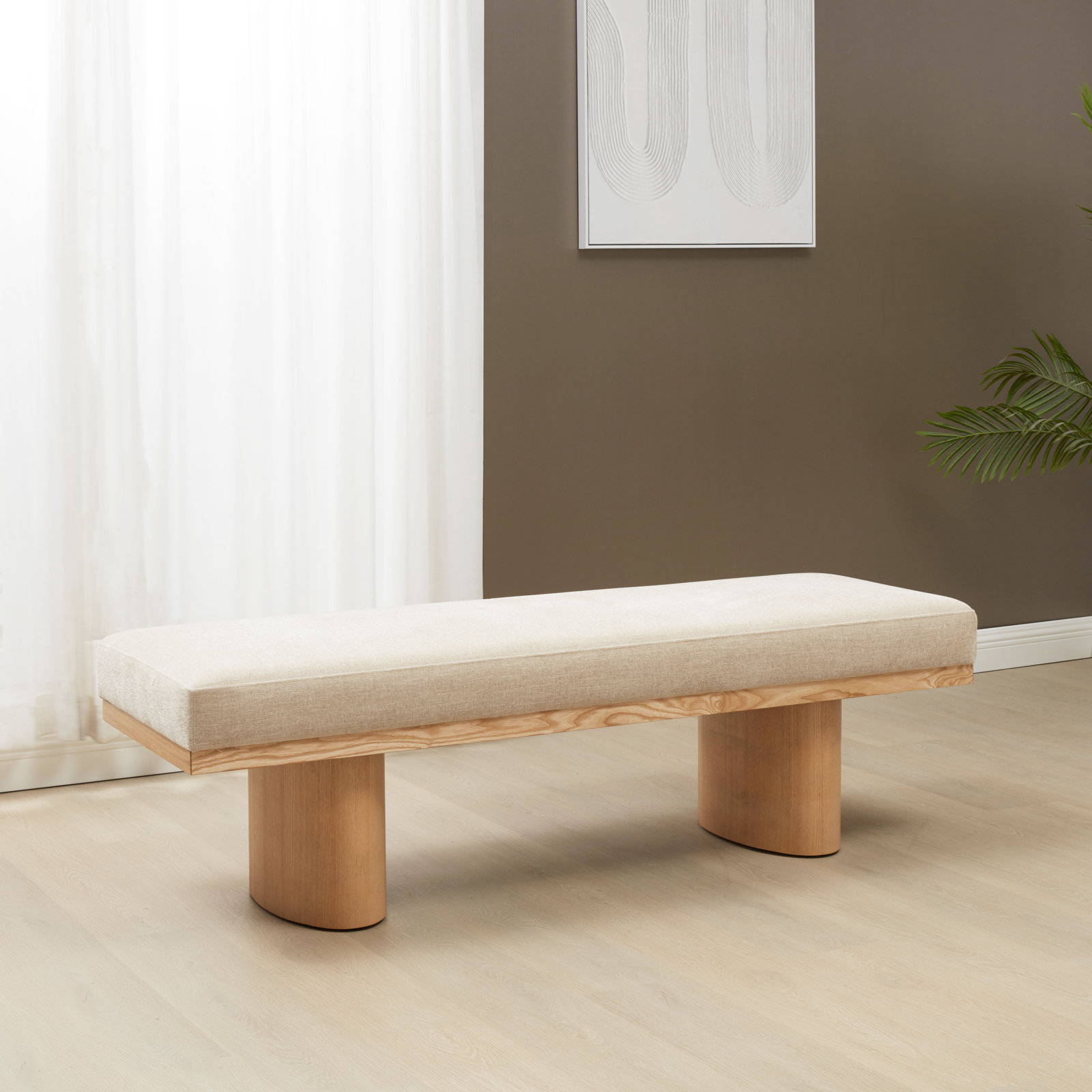 62" Linen Bedroom Bench