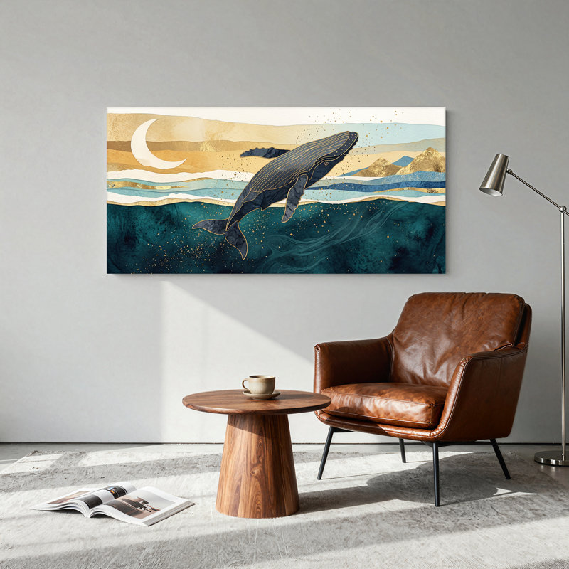 Art mural sur toile, "Baleine bleue foncée", L 32 po x H 16 po