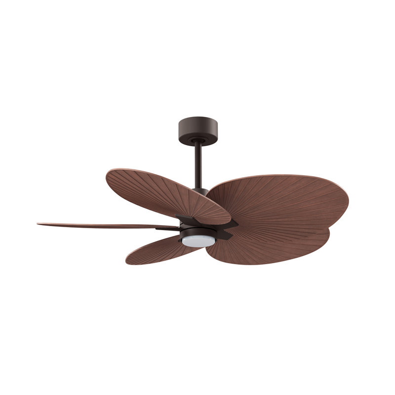 Alessandra Tropical - Five Blade Ceiling Fan - Integrated LED -Matte Black Finish -Light Blue Blades, Textured Bronze