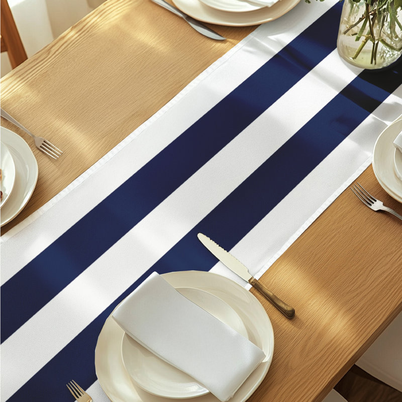 Navy Striped Table Runner 72" x 12", 72" L x 12" W, Navy