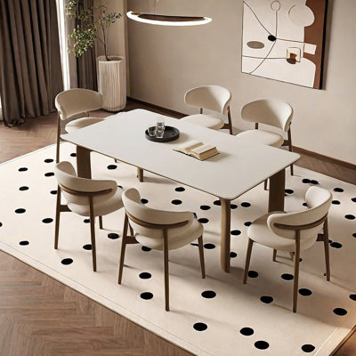Modern Ash Wood & Matte Rock Dining Table