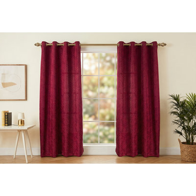 Burgundy Jacquard Grommet Curtain Panel - 54 x 84 Inch Light Filtering Window Treatment