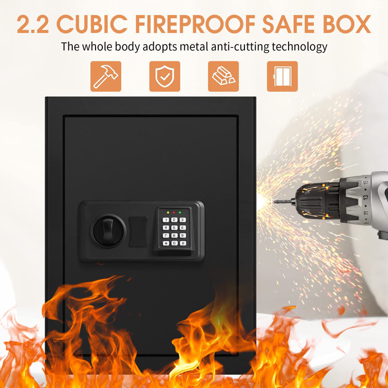 Black 3.0 Cubic Feet Digital Fireproof Safe with Electronic Keypad