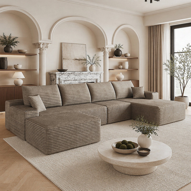 Canapé Cloud avec repose-pieds et sans assemblage requis, Camel Corduroy