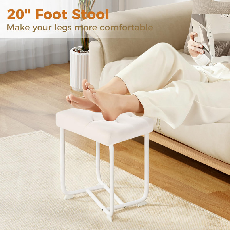 Fauteuil de coiffeuse blanc, tabouret de coiffeuse en cuir, petit tabouret de coiffeuse, tabouret de repose-pieds carré, fauteuils de maquillage avec siège rembourré épais
