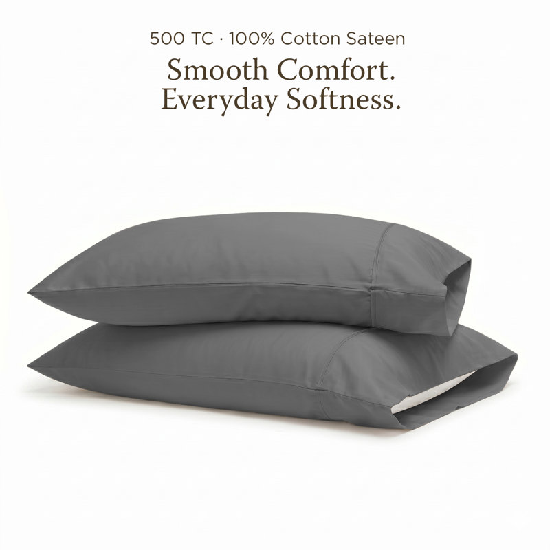 Threadmill 500 TC Cotton Sateen Pillowcase Set | Solid, Jacquard and Stripe, Pillowcases - King, Dark Grey Solid