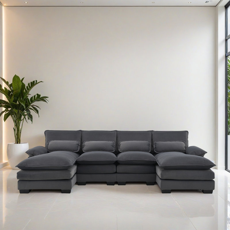 Canapé modulaire en U 110,01 po rembourré pour le salon, Velours gris velours