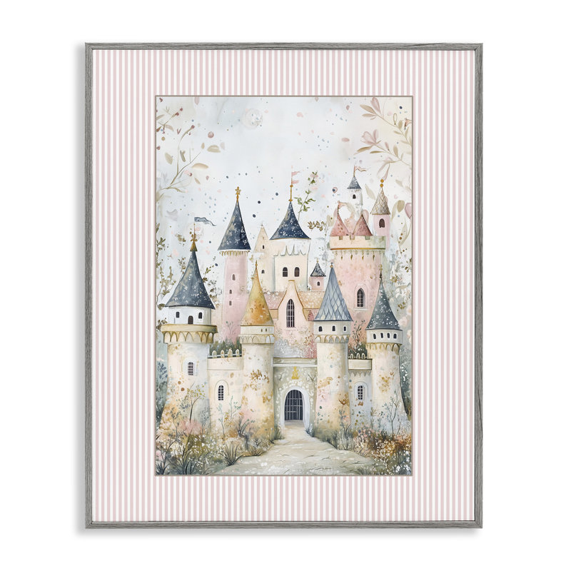 Enchanted Dreams Castle, estampe numérique, design par Christine Simpson Art, Giclée de ferme grise encadrée
