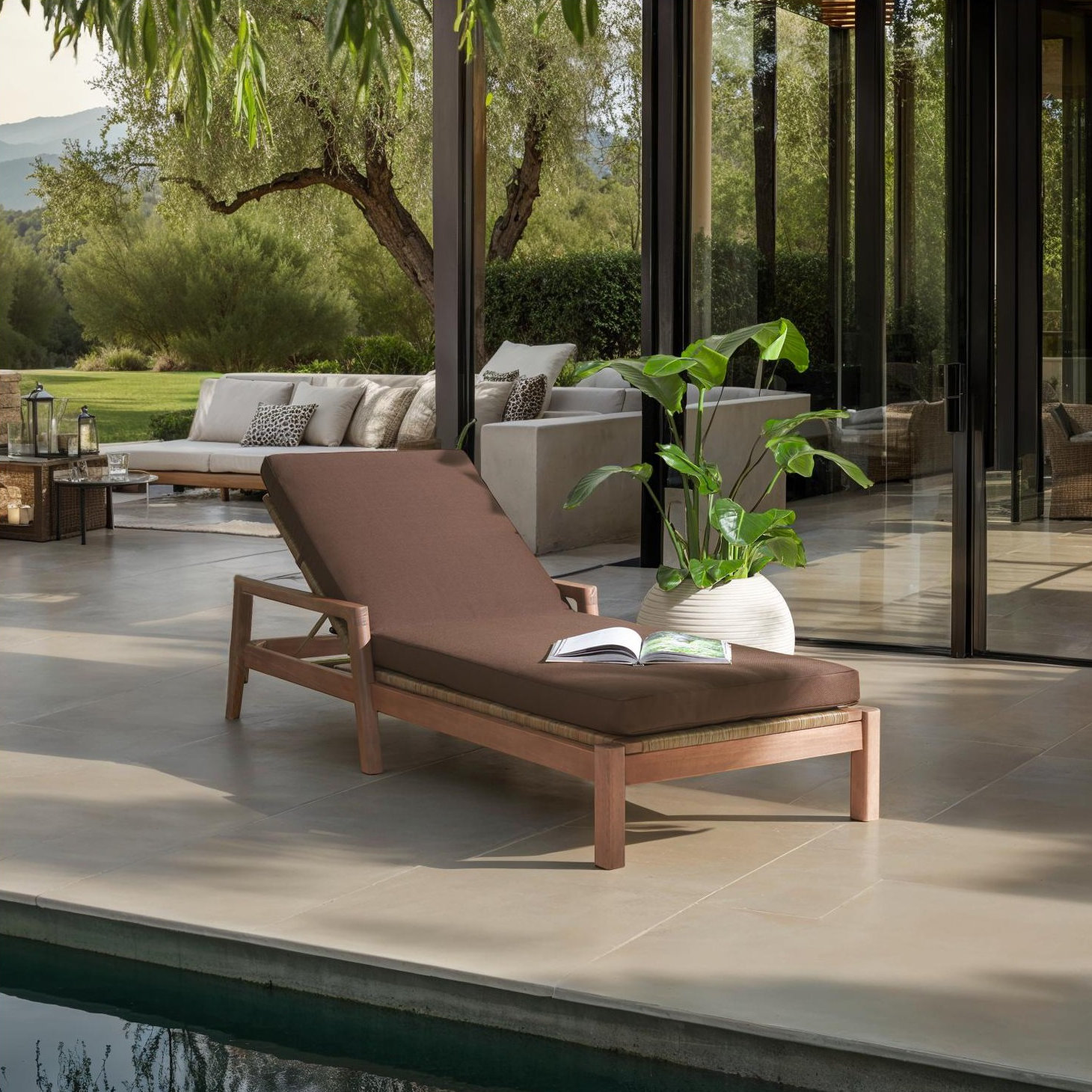 Nicholson 32" Eucalyptus Patio Chaise Lounge, Dark Brown