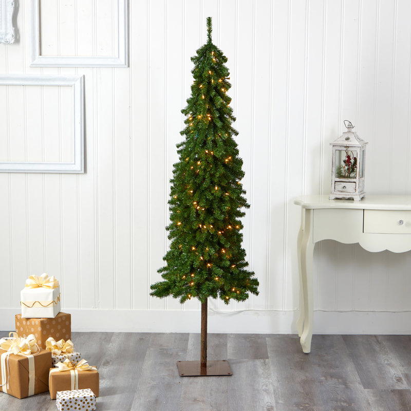 Arbre de Noël artificiel pin vert avec lumières claires/blanches, H 6 pi