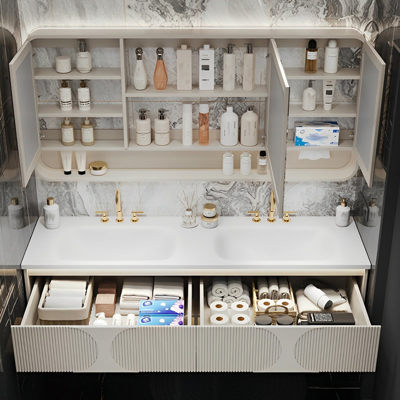 Armoire de salle de bain moderne moderne de style crème, H 19,68 po x l 55,11 po x P 19,68 po