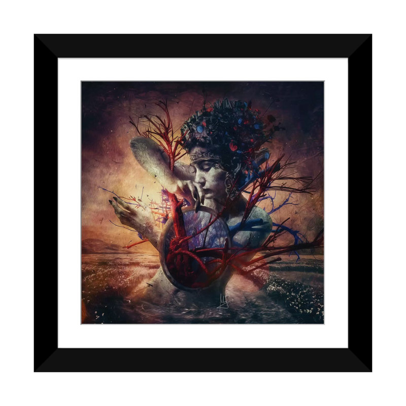« fleur », impression sur toile, Papier d'art encadré noir, Blanc, H 16 po x l 16 po x P 1 po