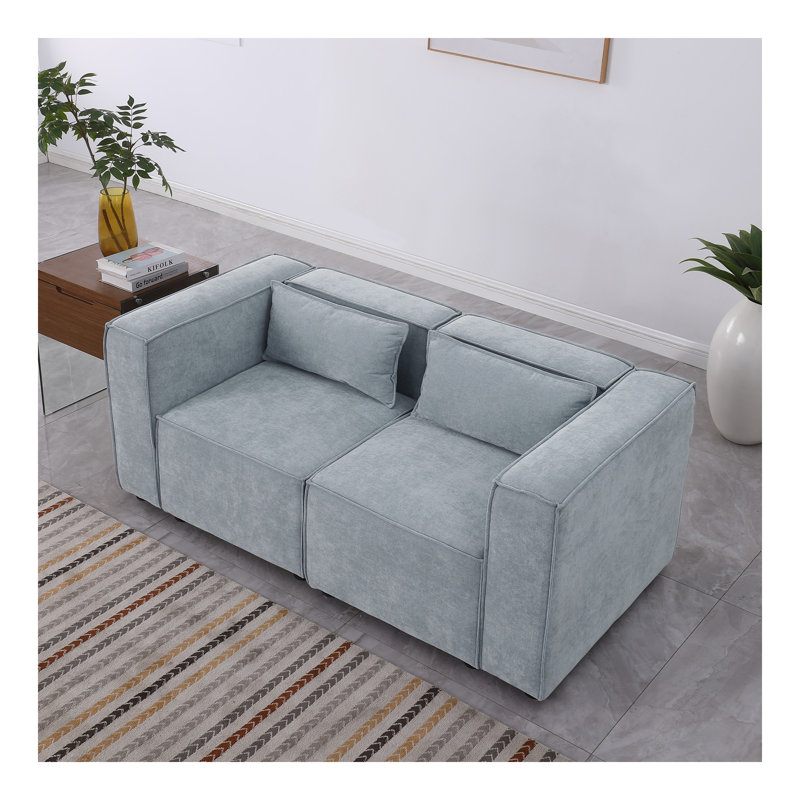 Canapé modulaire en tissu chenille bleu grisâtre, simple et grandiose, l'assise et le dossier sont très doux. c'est aussi un