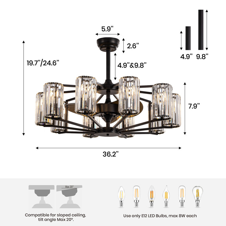 Ferris 35'' 10 - Light Dimmable Crystal Ceiling Fan with Light Kit and Remote Control