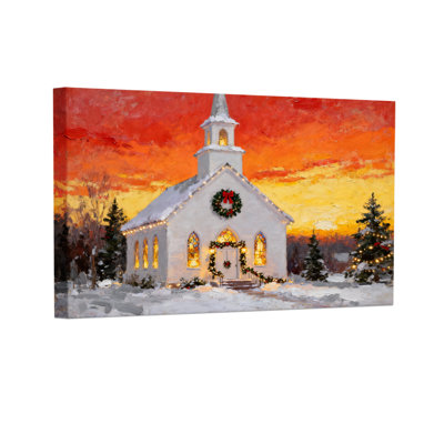 Christmas Christmas Church Sunset Winter Scene Landscape Art Print Set of 3 Canvas Wall Art Prints