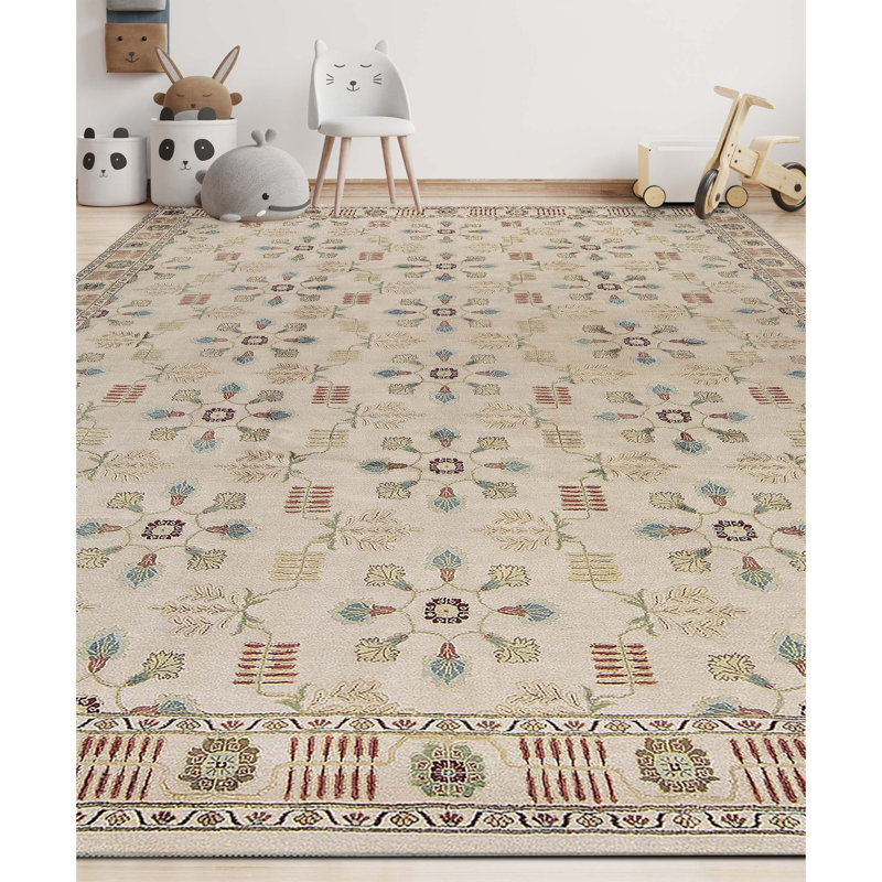 Tapis ivoire noué à la main de haute qualité