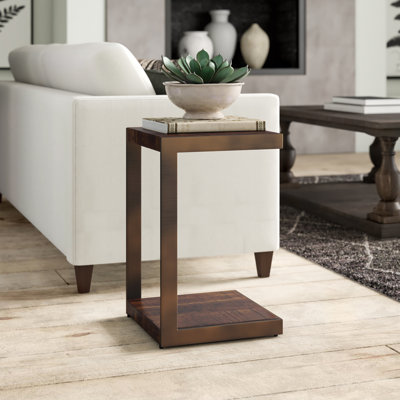 Table de bout en C avec plateau de rangement en bois massif Rabilero