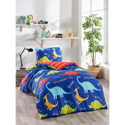 Ensemble de housse de couette simple - 65% coton / 35% polyester, 55,1 po x 78,7 po | Comprend 1 taie d'oreiller (19,7 po x 27,6 po) | Lavable à la machine, fermeture à boutons, bleu foncé éclatant et motif multicolore | Literie douce et durable