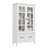 63" Tall Display Cabinet, Modern Farmhouse Curio Cabinet with Glass Doors, 4-Tier Bookcase with 2 Drawers & Adjustable Shelves, Solid Wood Legs-1406707190