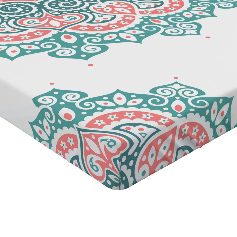 Drap-housse orange Ambesonne, Turquoise / corail / oriental bleu sarcelle, Drap-housse pour lit simple TG