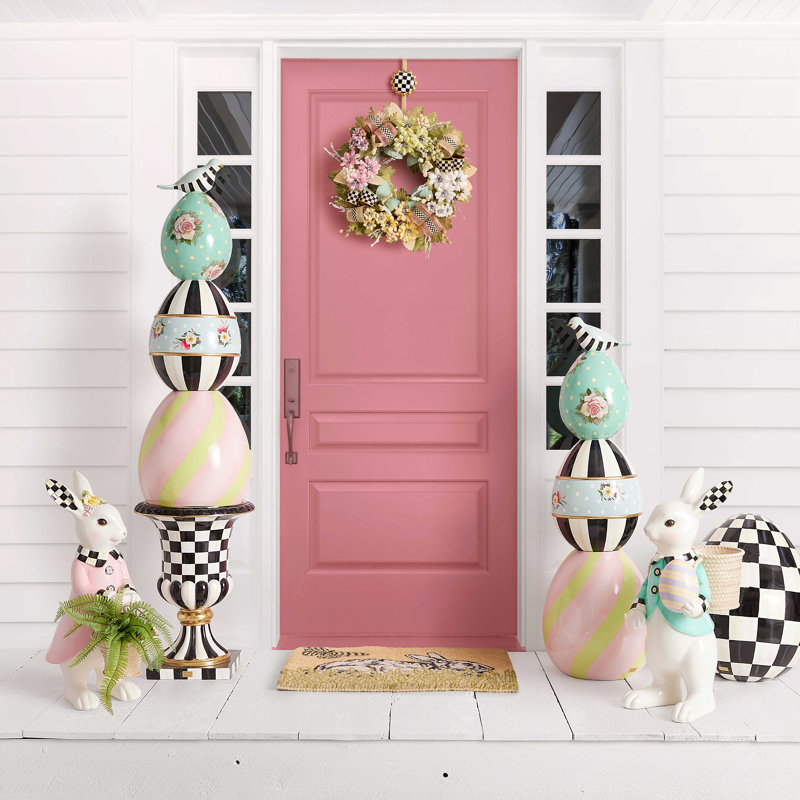 Courtly Check Multicolor Pedestal Urn with Gold Embellishment