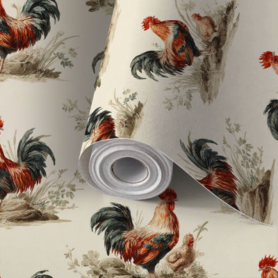 Peel and Stick Wallpaper Contact Paper Seamless Watercolor Farm Roosters Hens Chicks Self Adhesive and Removable 17.7in x 118in(45x300cm)