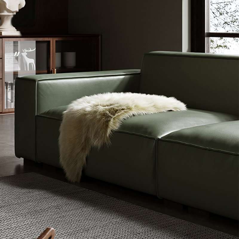 Canapé modulaire vert en cuir véritable, H 28,35 po x l 100,79 po x P 37,4 po, Vert, 3