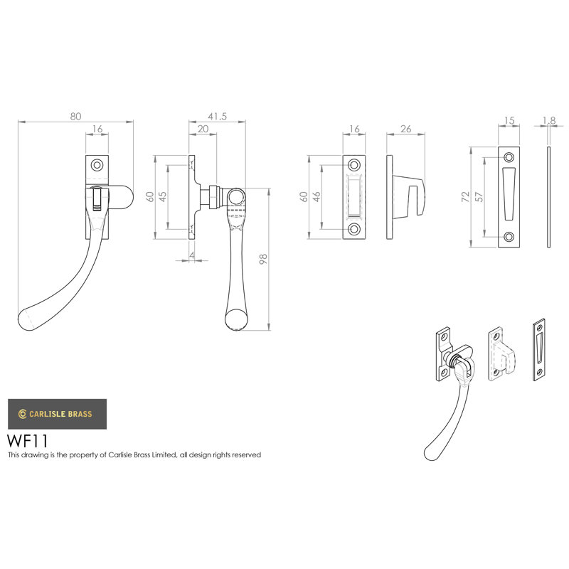 Gunulf Bulb End Casement Fastener Door, Polished Brass