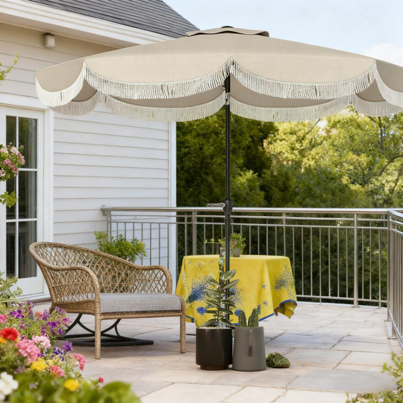 Parasol ventilé pour table de patio, parasol d'extérieur, avec manivelle, 8 nervures, inclinaison à bouton-poussoir