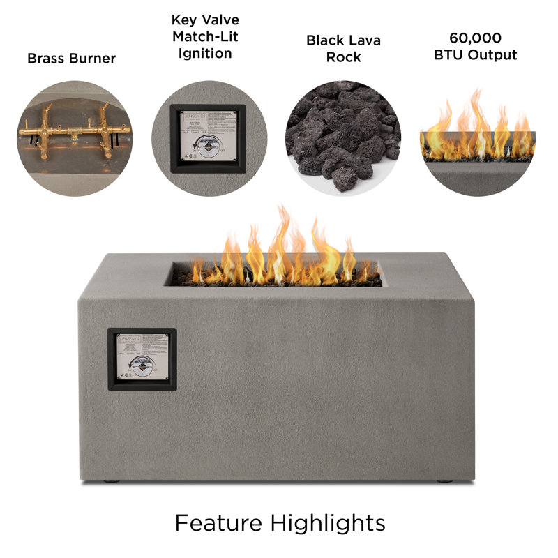 Estes Concrete Propane Fire Pit Table by Jensen Co., 19" H x 60" W x 30" D, Natural Gas, Flint