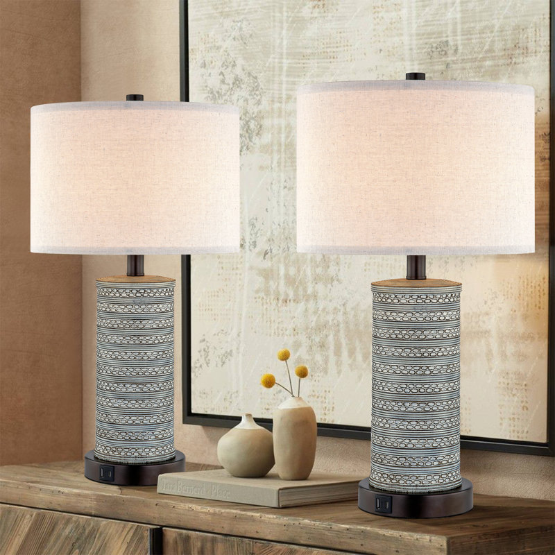 Ensemble de lampe de chevet à contrôle tactile 23 "avec ports USB et ampoules Josanna