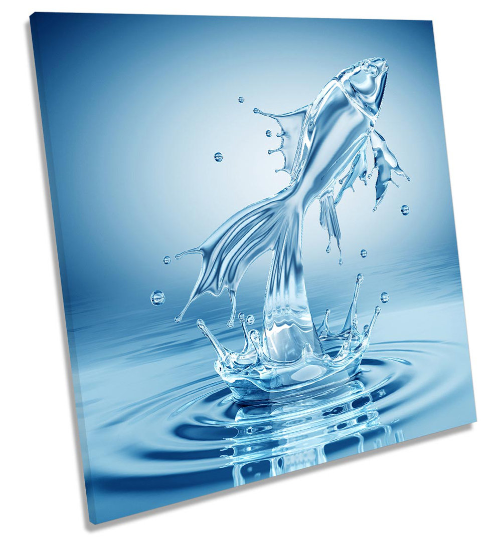 Fish Jump Water Splash Bathroom - Wrapped Canvas Print