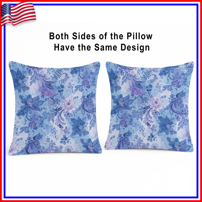 Coussins décoratifs bleus et mauves à motif floral, 26 po x 26 po