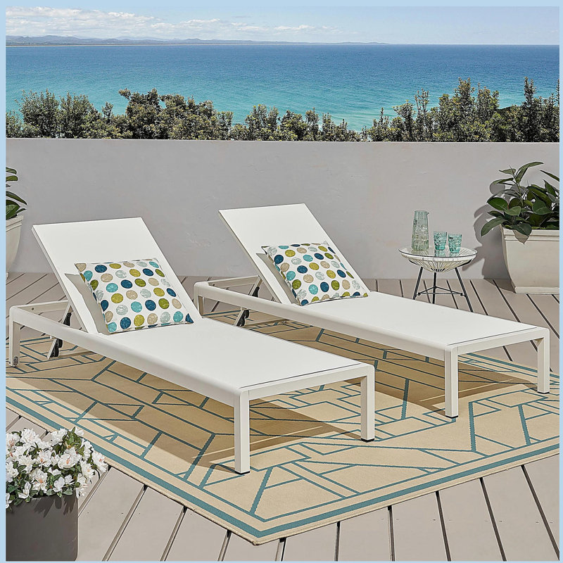 Chaise longue, ensemble de 2, pour l'extérieur, Blanc