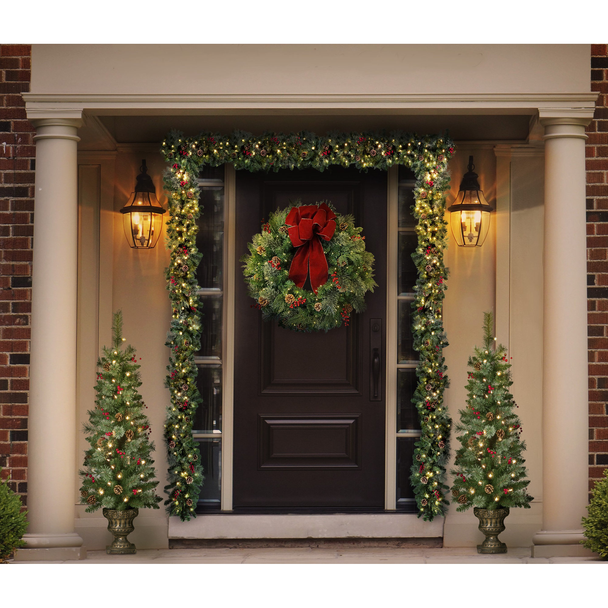 4' H Green Realistic Spruce Cashmere Christmas Tree with 80 LED Lights and Pinecones