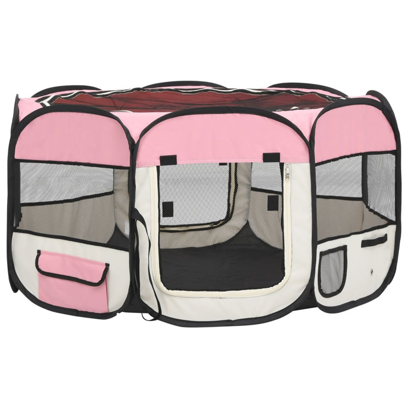 Enclos d'exercice en tissu, Rose / crème, H 24 po x l 49,2 po x P 49,2 po