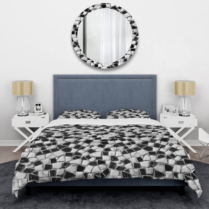 Ensemble de housse de couette Modern Grey Mosaic Tile III - Modern, King Duvet Cover + 2 King Shams