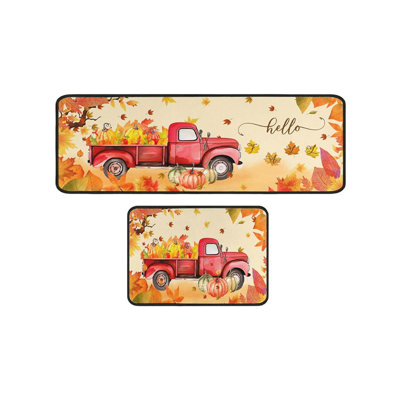 Kbndieu Bath Mat Rugs Fall Pumpkin Maple Leaf Floor Mat Two Piece Set Halloween Thanksgiving Decorative Floor Mat Bathroom Kitchen Mat Porch Carpet Long Strip Foot Mat Entrance Mat