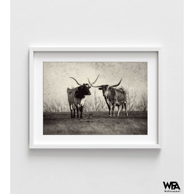 «Texas Longhorns», reproduction de photo encadrée en noir et blanc, reproduction de photo de cow-boy, reproduction de photographie de ferme, art mural encadré