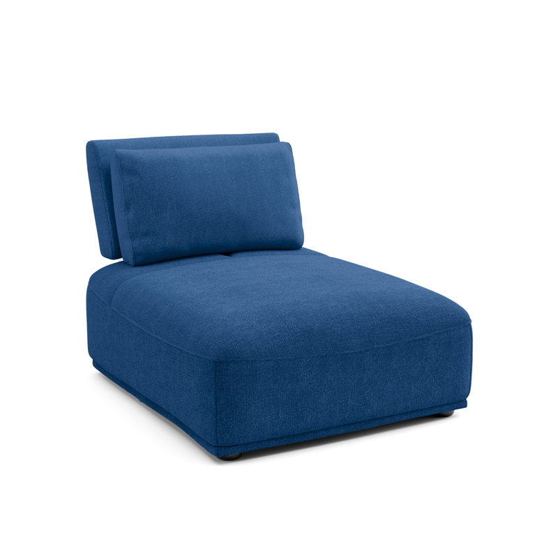Aukeem 37'' Wide Extendable Armless Chair, Blue Chenille