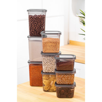 Durable Storage Box Set, Anthracite Color, Includes 3 Boxes 5.5 x 3.9 x 3.9 in (27.1 fl oz), 3 Boxes 5.5 x 5.5 x 3.9 in (38.8 fl oz), 3 Boxes 4.1 x 4.1 x 3.5 in (50.7 fl oz) | 100% Plastic, BPA Free, Dishwasher Safe, Ideal for Organizing Home & Kitchen